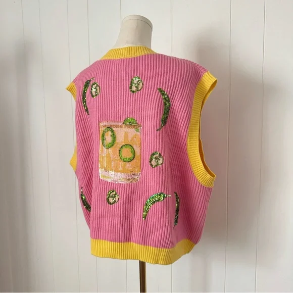 Queen of Sparkles Spicy Margarita Jalapeño Sequin Sweater Vest L NWOT - Picture 6 of 12